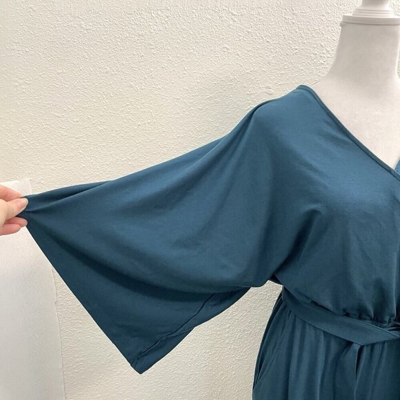 NWT Garnet Hill Kimono Sleeve Jumpsuit Stretch Wide Leg Cropped Teal size XS - Picture 5 of 13